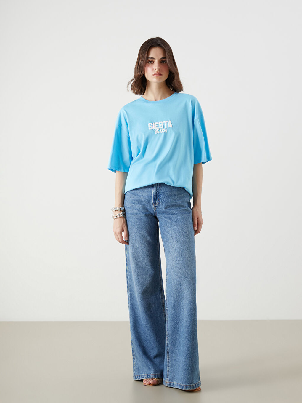 LCW Vision Crew Neck Printed Oversize Women's T-Shirt -S5R047Z8-QZE