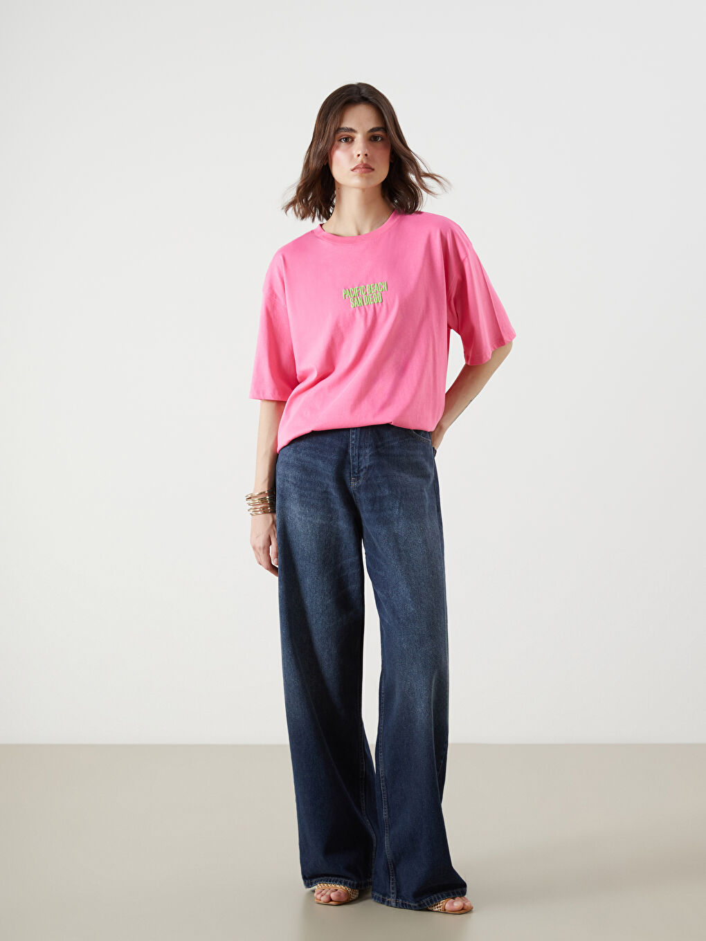 LCW Vision Crew Neck Printed Oversize Women's T-Shirt -S5R049Z8-R0J