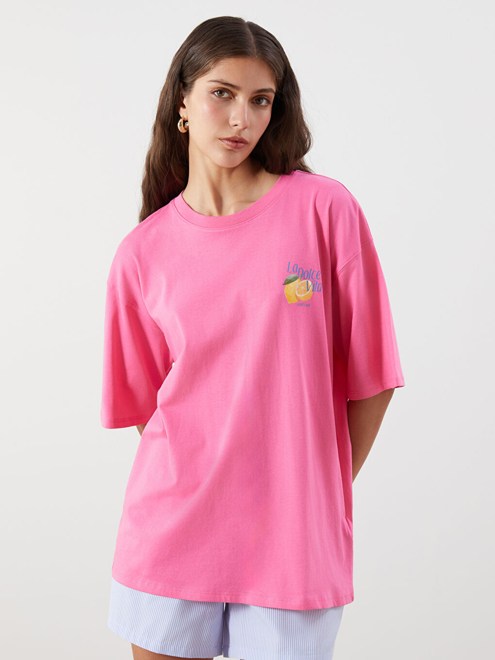 LCW Vision Crew Neck Printed Oversize Women's T-Shirt -S5R050Z8-R0J