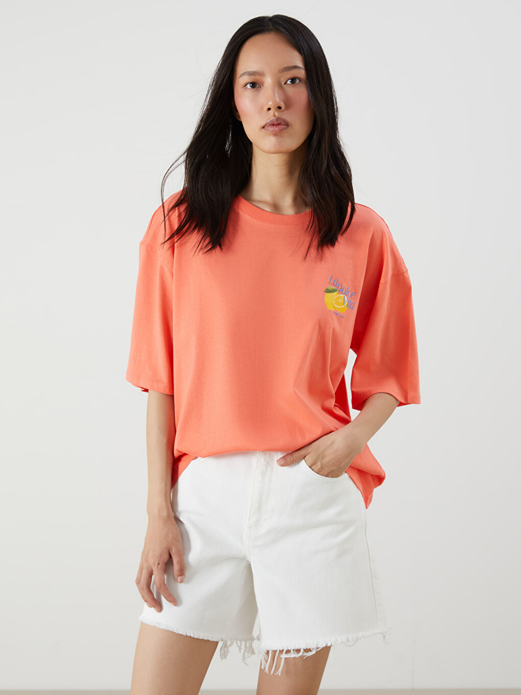Crew Neck Printed Oversize Women's T-Shirt -S5R051Z8-GKP