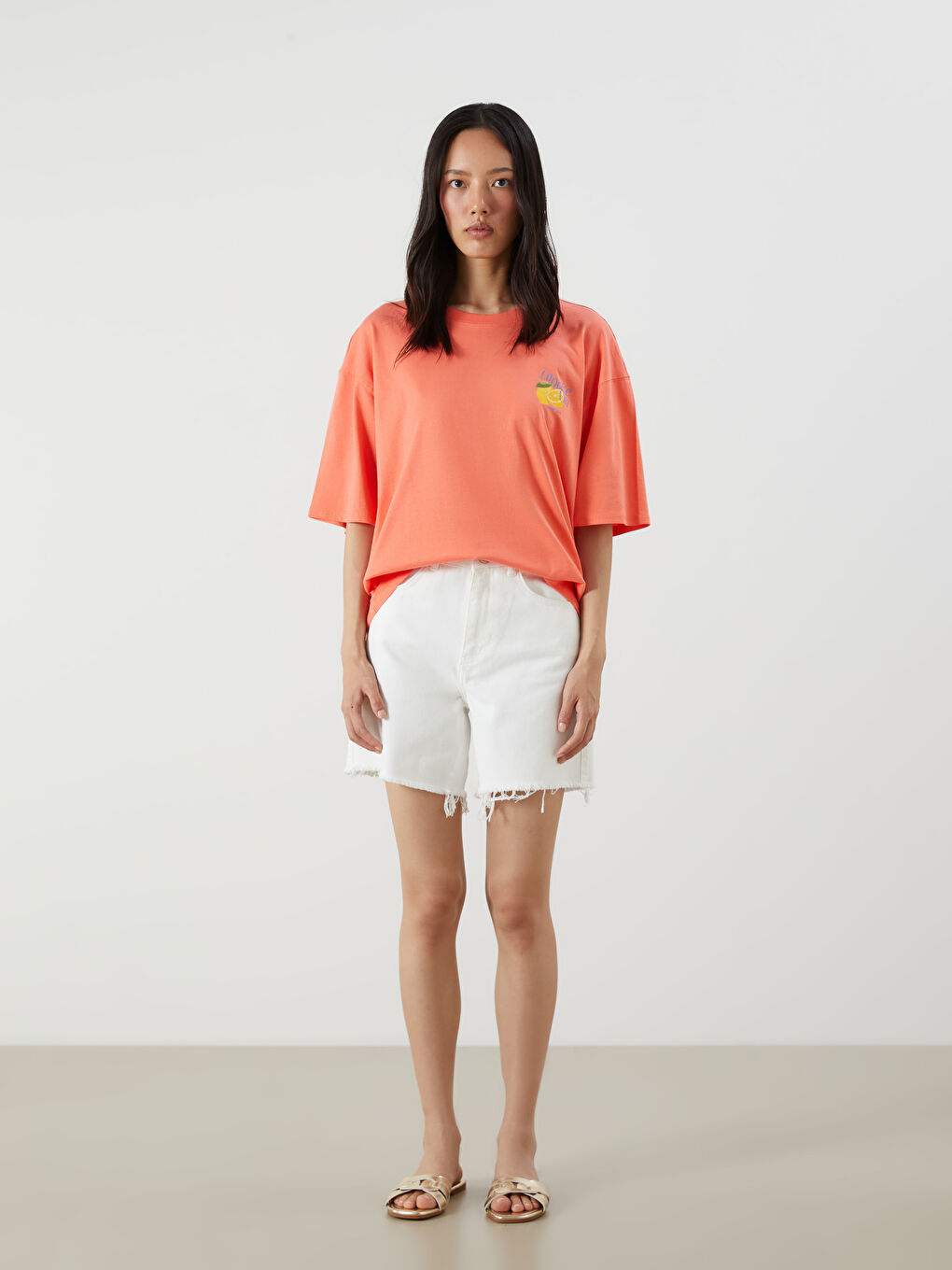 Crew Neck Printed Oversize Women's T-Shirt -S5R051Z8-GKP