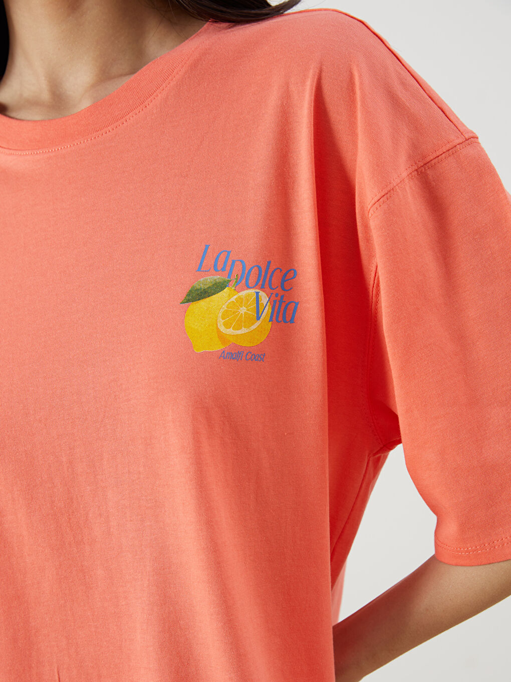 Crew Neck Printed Oversize Women's T-Shirt -S5R051Z8-GKP