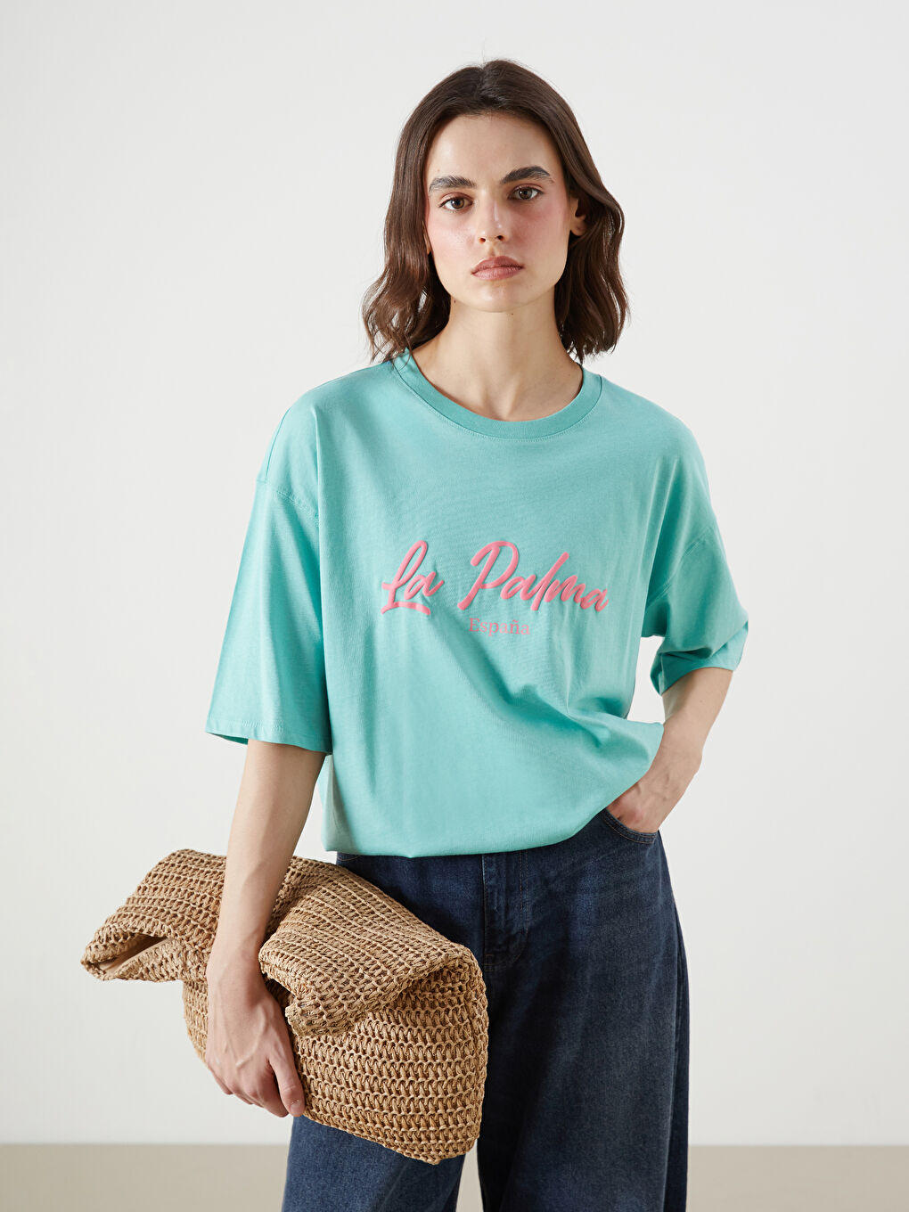 LCW Vision Crew Neck Printed Oversize Women's T-Shirt -S5R061Z8-FJW