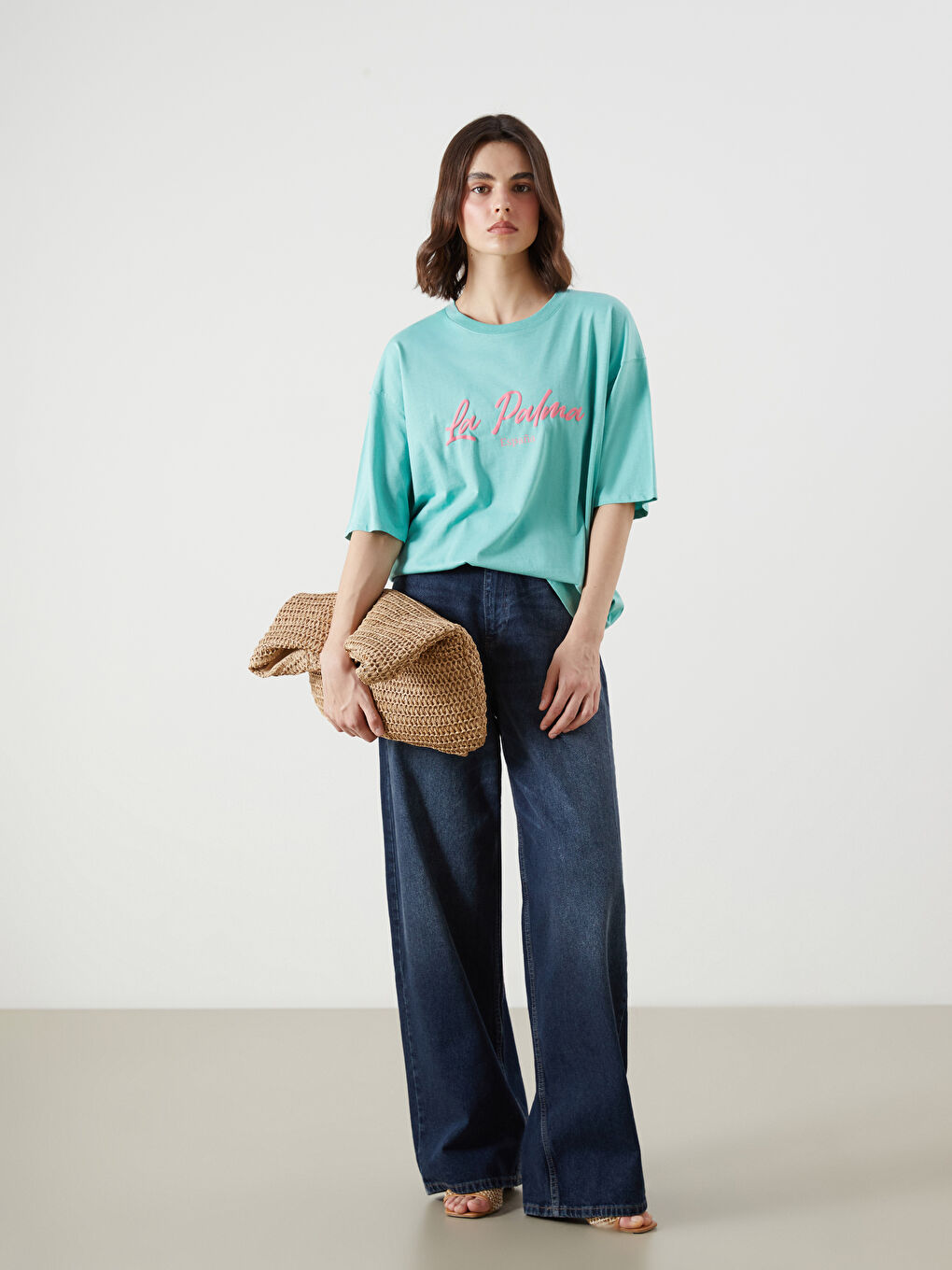 LCW Vision Crew Neck Printed Oversize Women's T-Shirt -S5R061Z8-FJW