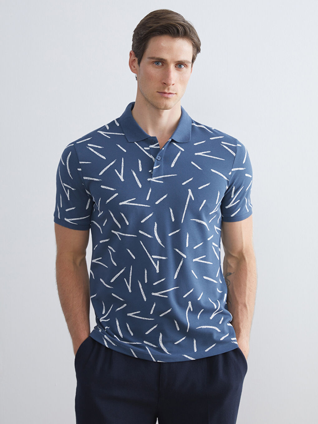 İndigo Polo Yaka Desenli Pike Erkek Tişört