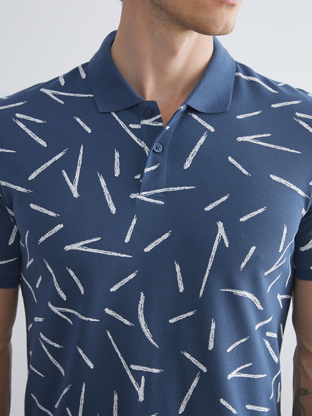 İndigo Polo Yaka Desenli Pike Erkek Tişört-2