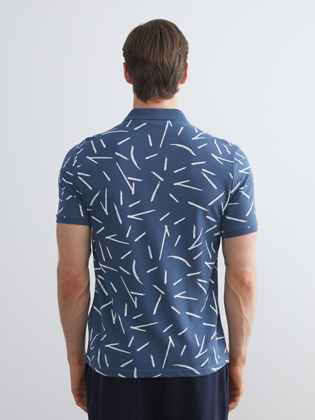 İndigo Polo Yaka Desenli Pike Erkek Tişört-3