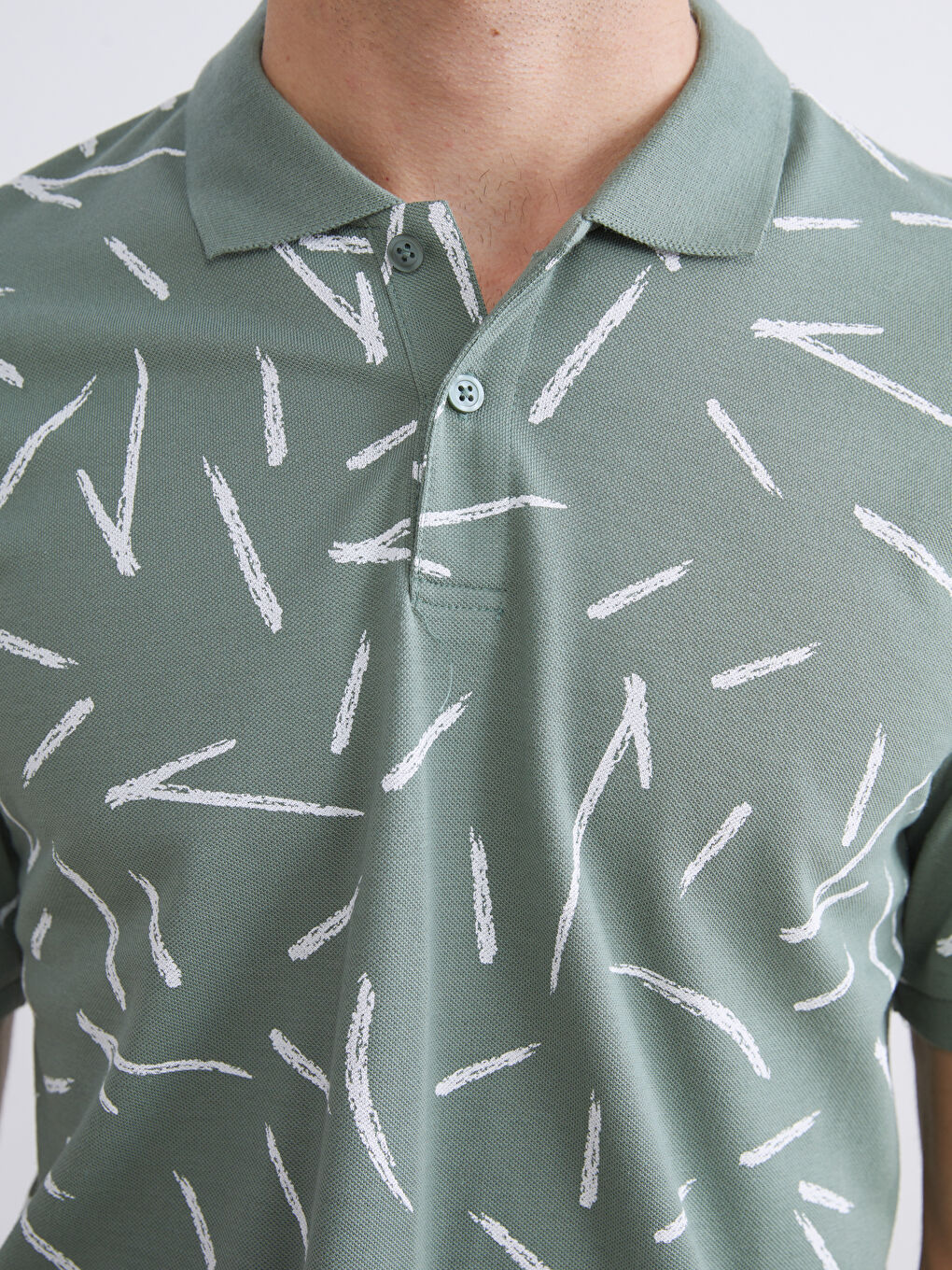 Yeşil Polo Yaka Desenli Pike Erkek Tişört-2