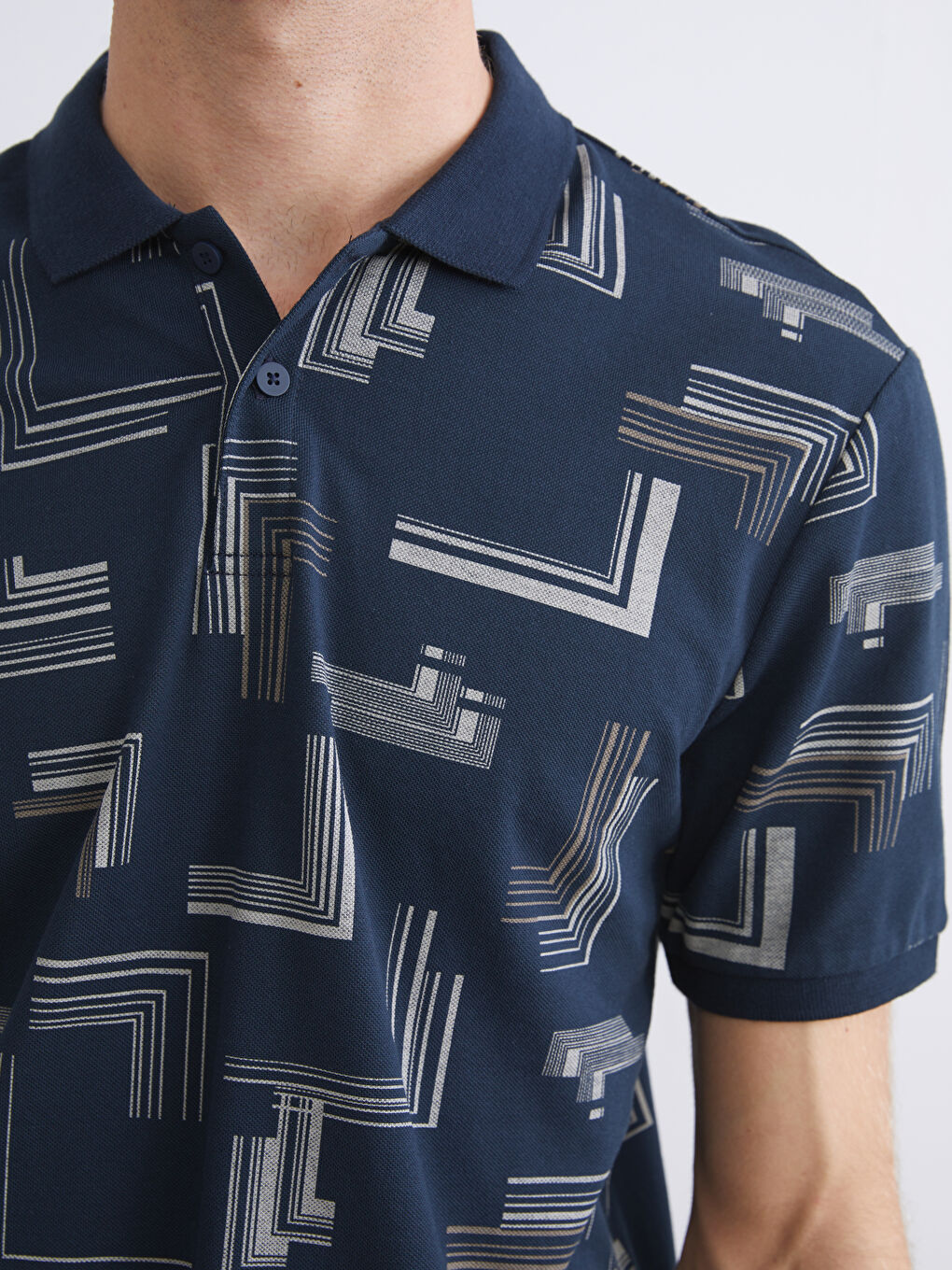 Lacivert Polo Yaka Desenli Pike Erkek Tişört-2