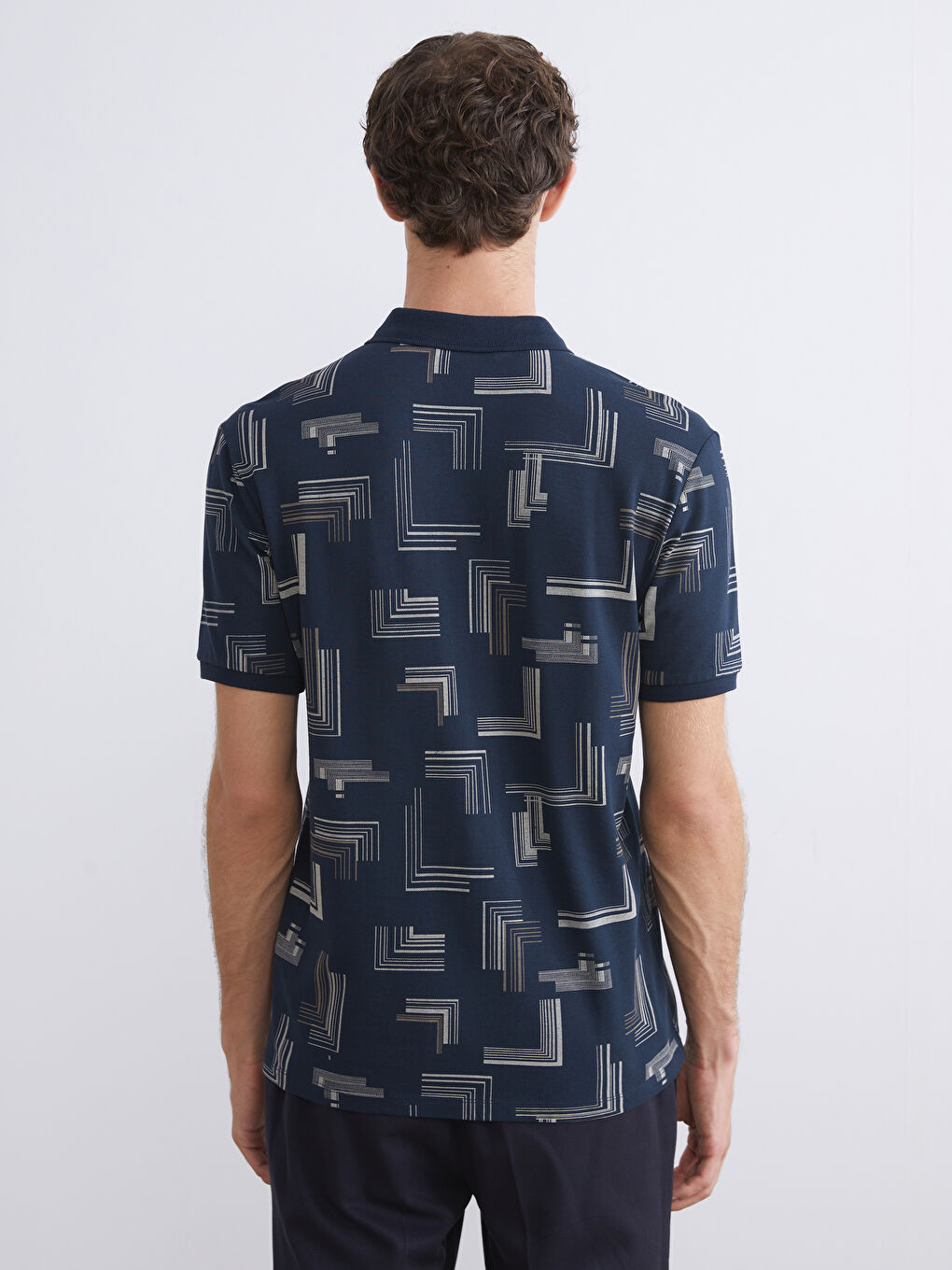Lacivert Polo Yaka Desenli Pike Erkek Tişört-3
