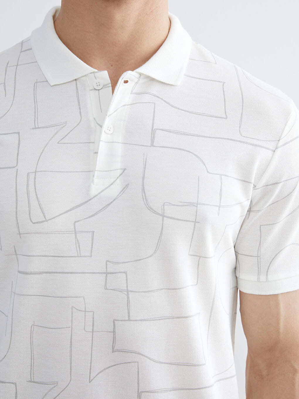 Ekru Polo Yaka Desenli Pike Erkek Tişört-2