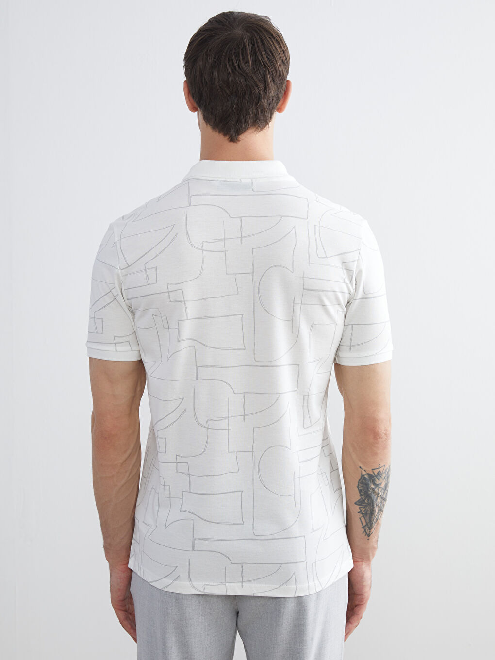 Ekru Polo Yaka Desenli Pike Erkek Tişört-3