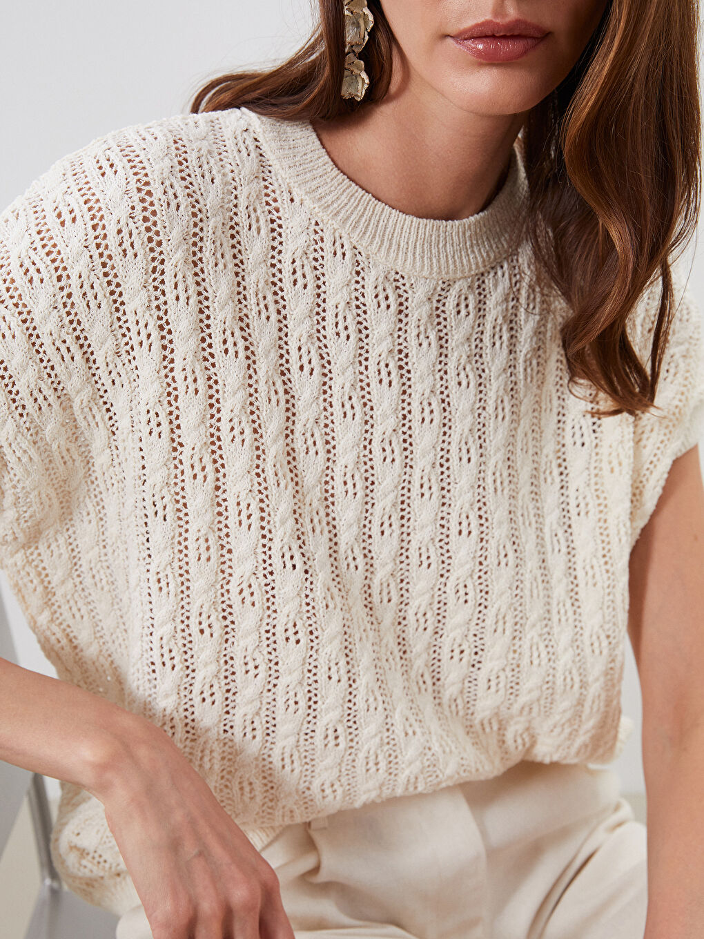 Crew Neck Hole-Knitted Oversize Women's Knitwear Sweater -S5R094Z8-R9J