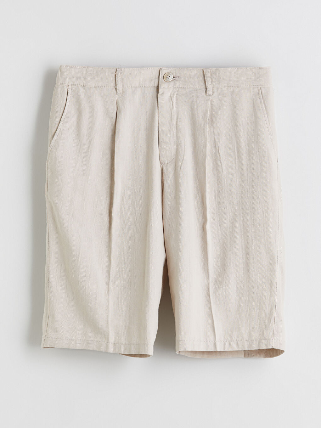 Bej Standart Kalıp Keten Karışımlı Erkek Şort-4