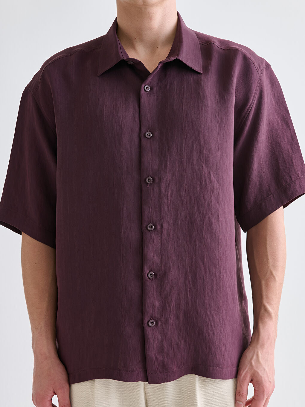 Mürdüm Rahat Kalıp Kısa Kollu Armürlü Erkek Gömlek-2