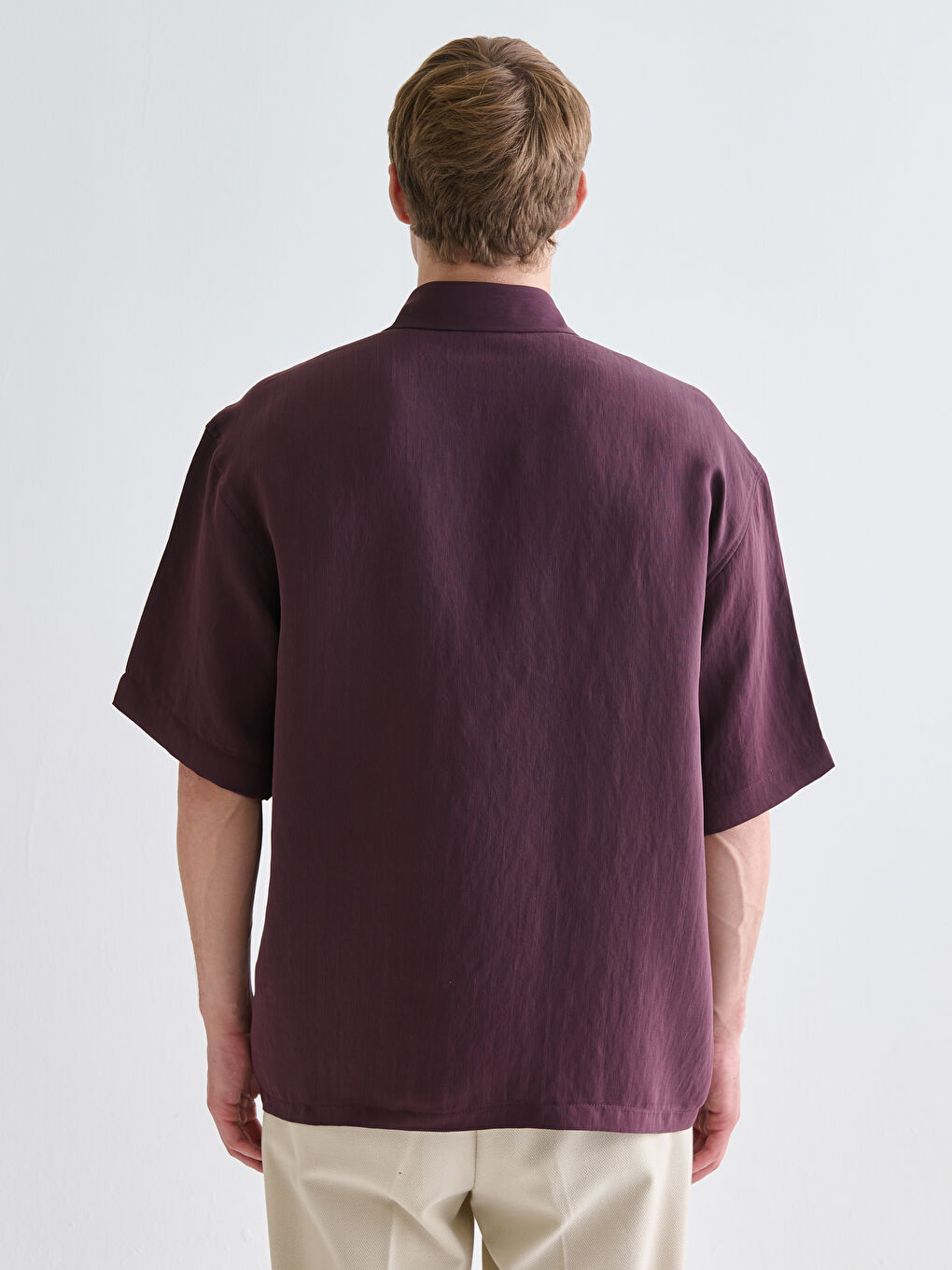 Mürdüm Rahat Kalıp Kısa Kollu Armürlü Erkek Gömlek-3