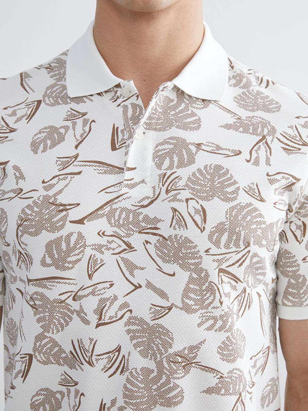 Bej Polo Yaka Desenli Pike Erkek Tişört-2