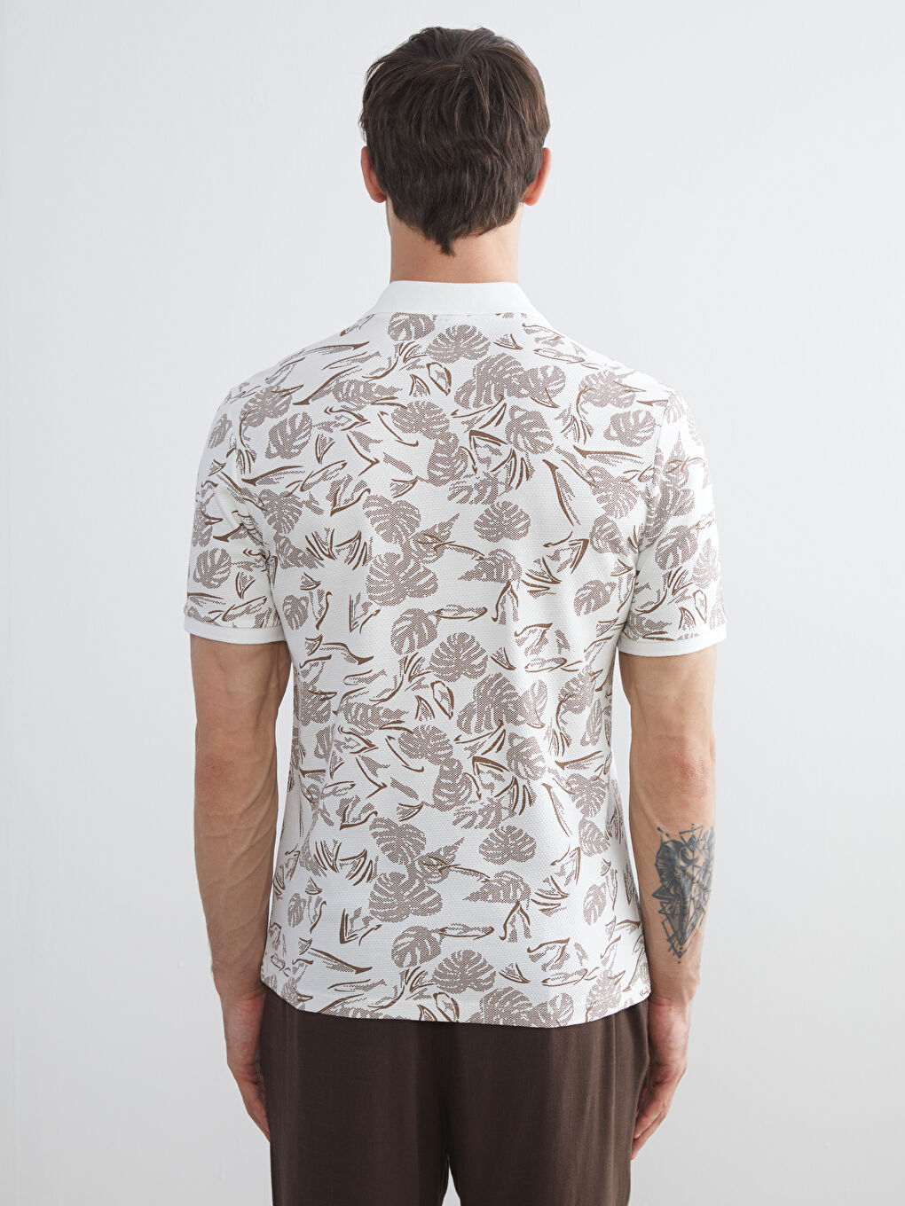 Bej Polo Yaka Desenli Pike Erkek Tişört-3