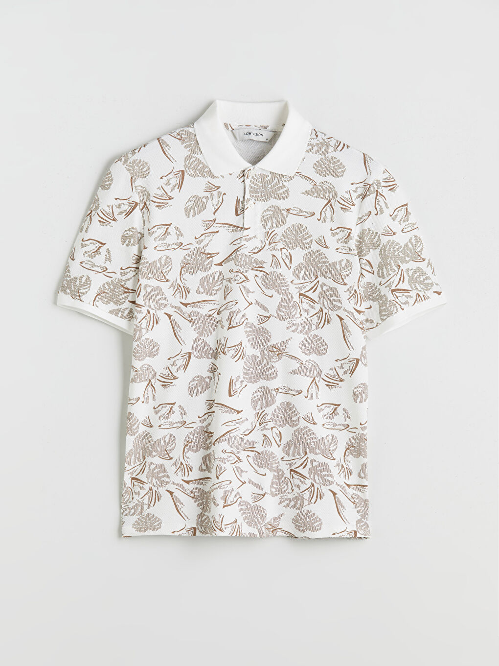 Bej Polo Yaka Desenli Pike Erkek Tişört-4