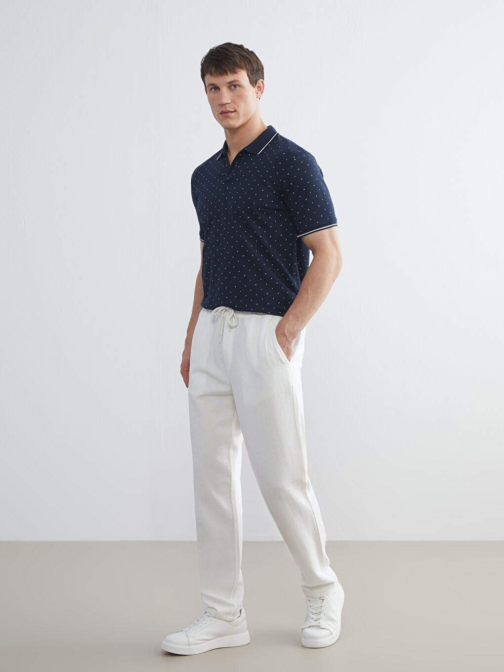 Lacivert Polo Yaka Desenli Pike Erkek Tişört-1