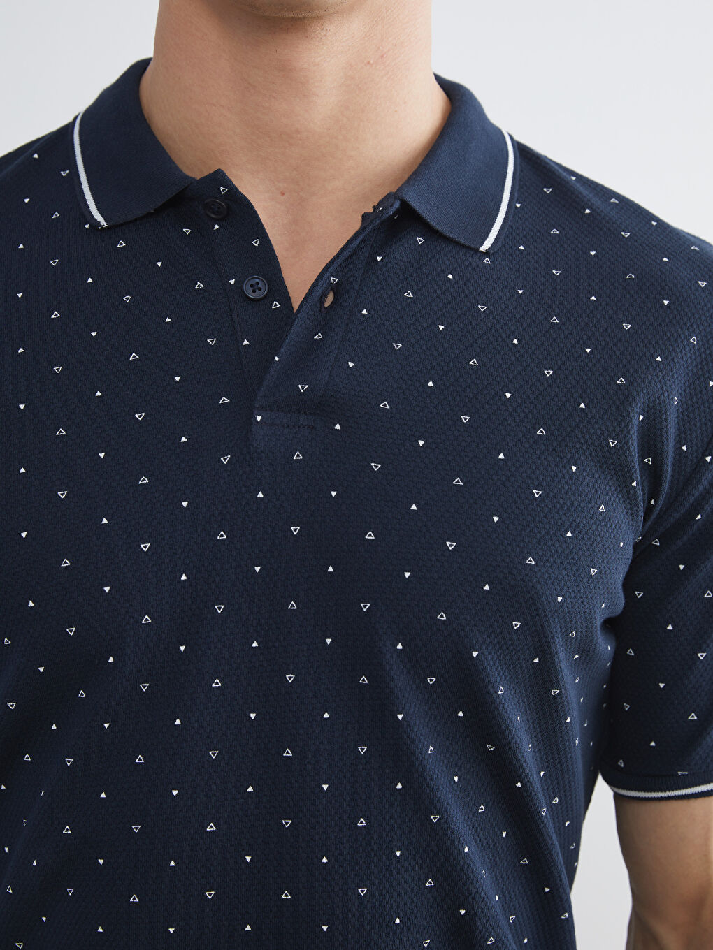 Lacivert Polo Yaka Desenli Pike Erkek Tişört-2