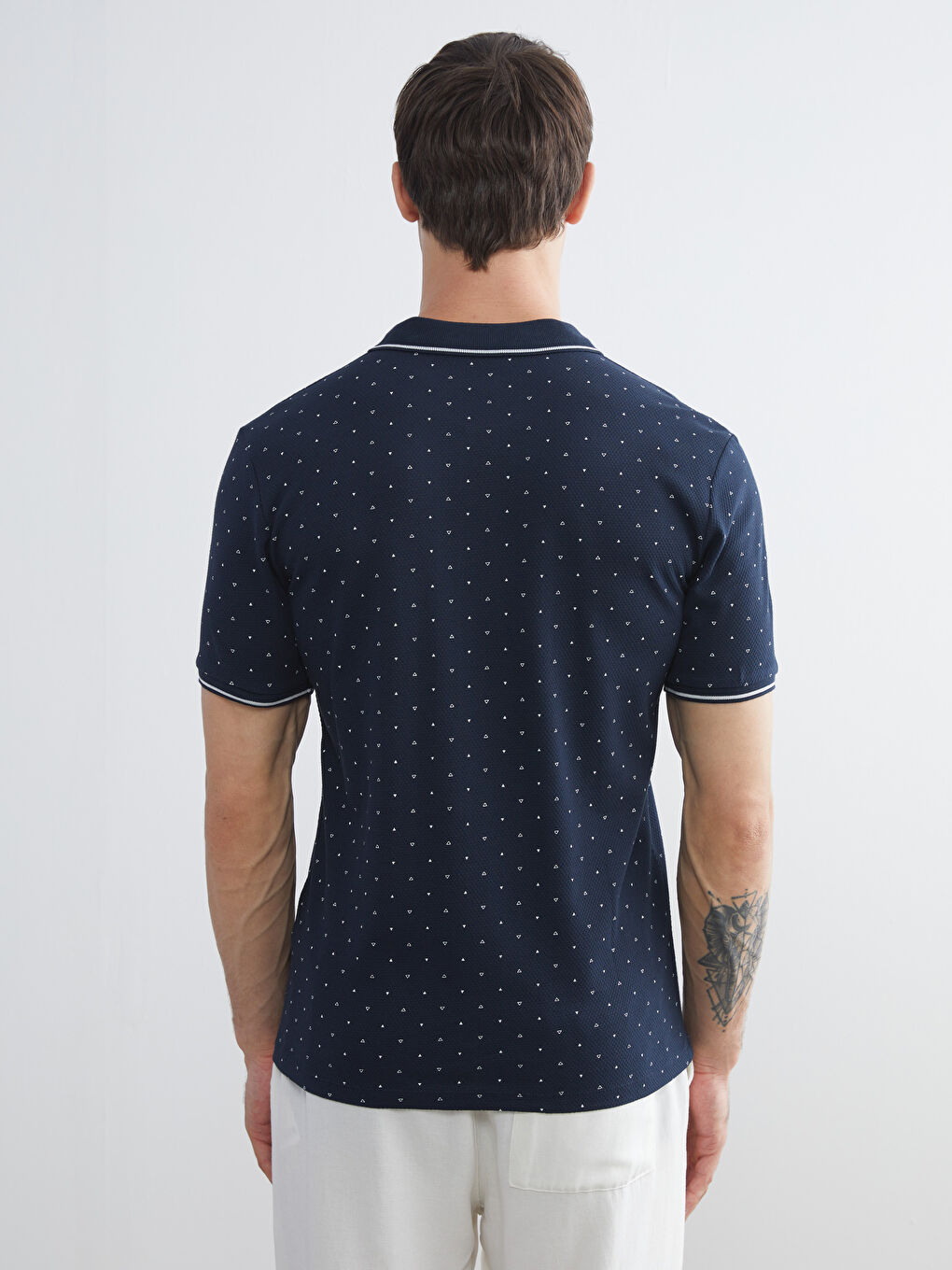 Lacivert Polo Yaka Desenli Pike Erkek Tişört-3