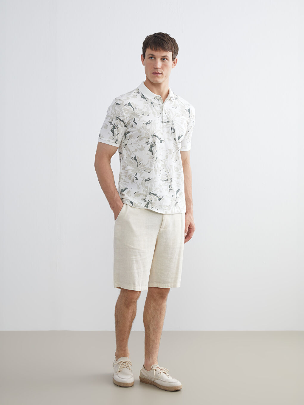 Gri Polo Yaka Desenli Erkek Tişört-1