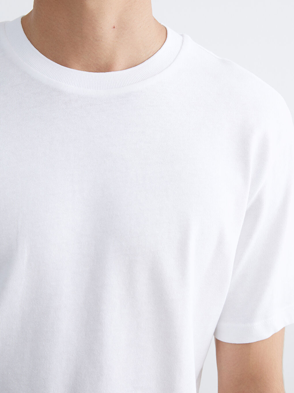 Ekru Bisiklet Yaka Penye Erkek Tişört-2