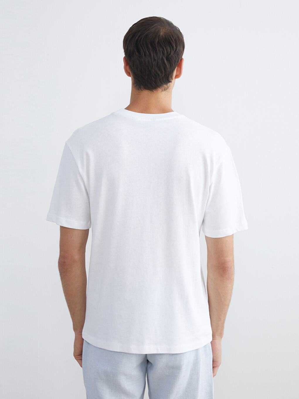 Ekru Bisiklet Yaka Penye Erkek Tişört-3