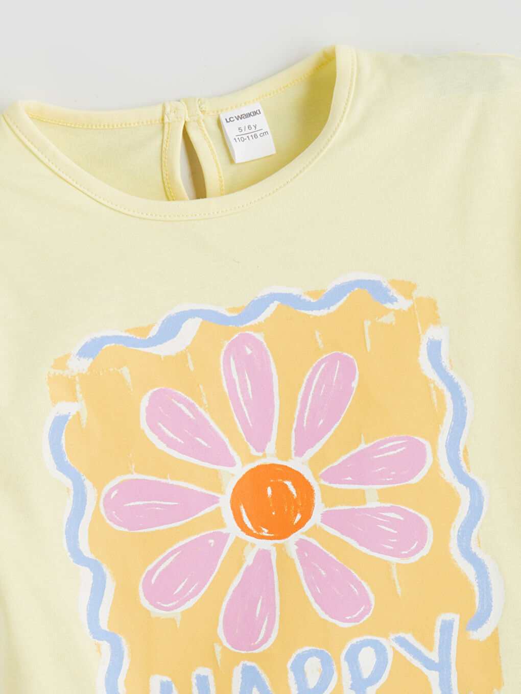 Sarı Bisiklet Yaka Çiçekli Kız Çocuk Tişört-2