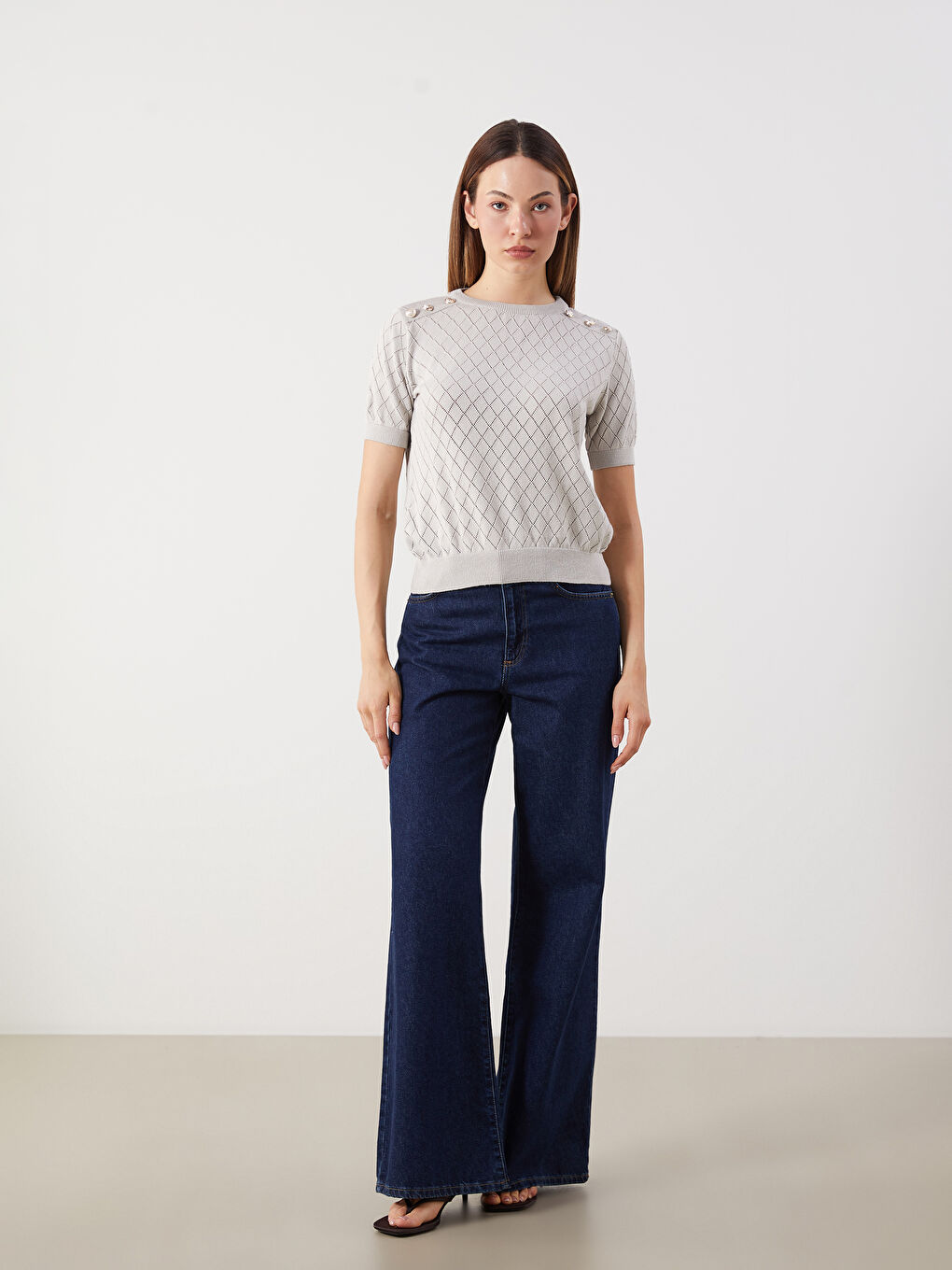 Crew Neck Argyle Pattern Women's Knitwear Sweater -S5R123Z8-CSW