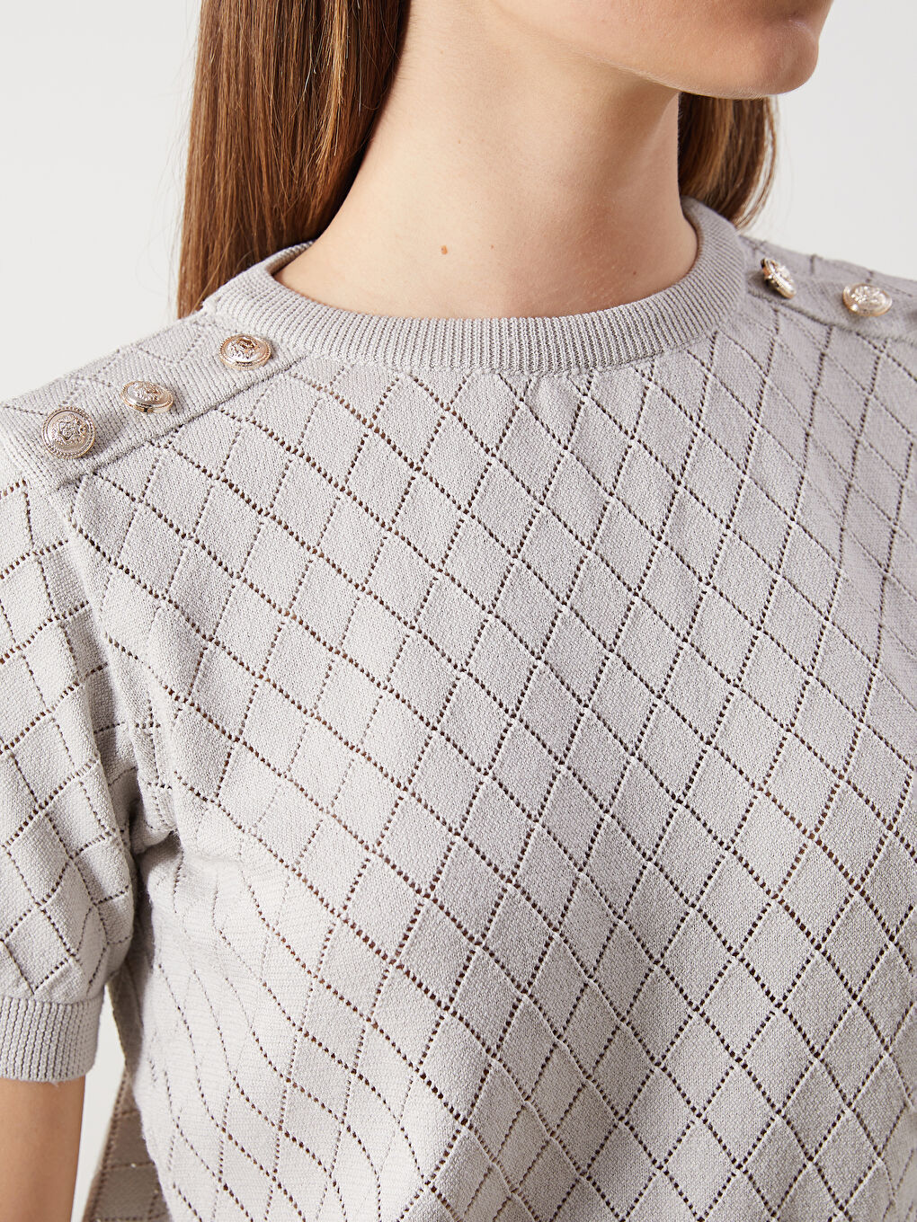 Crew Neck Argyle Pattern Women's Knitwear Sweater -S5R123Z8-CSW