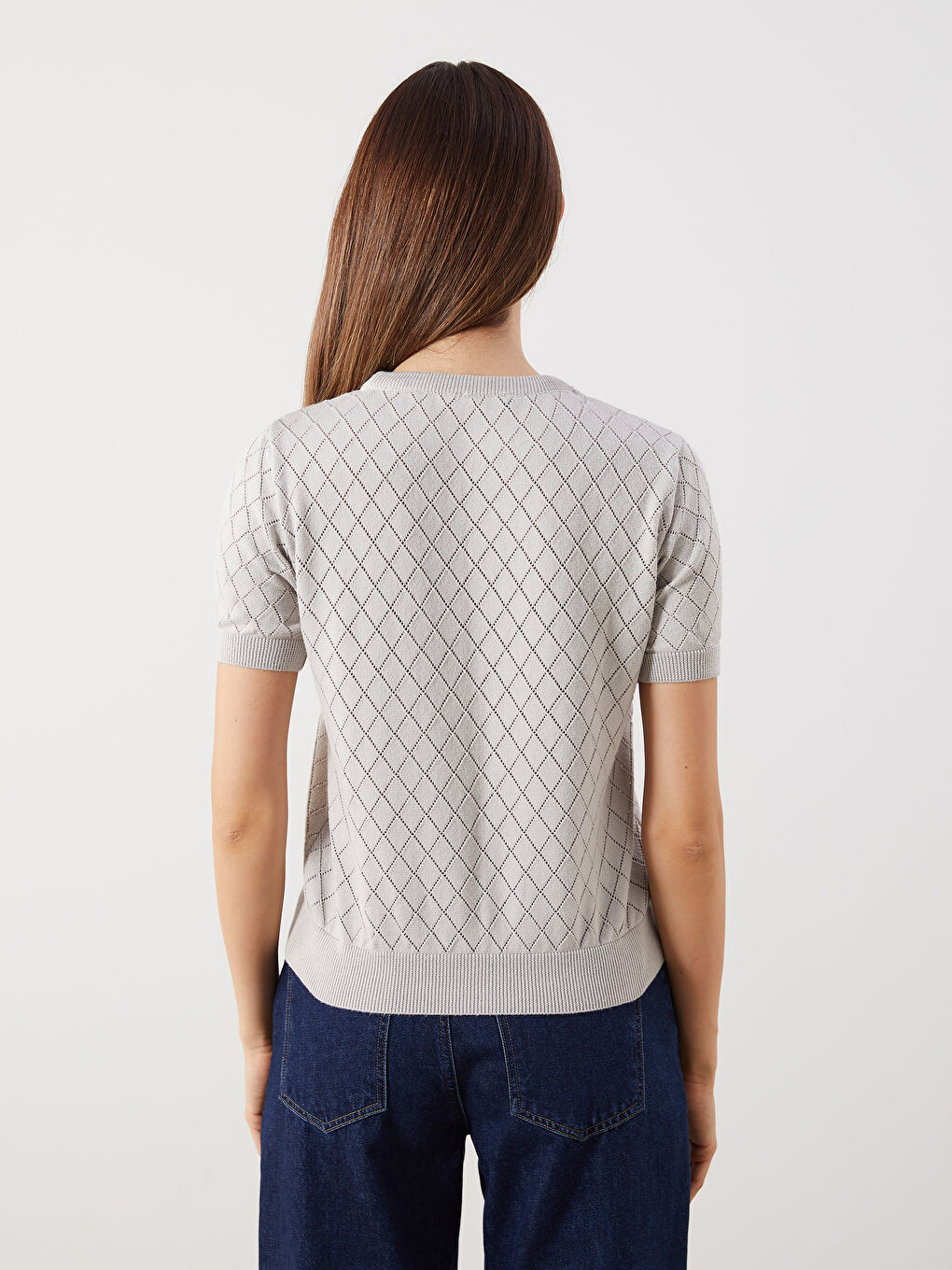 Crew Neck Argyle Pattern Women's Knitwear Sweater -S5R123Z8-CSW