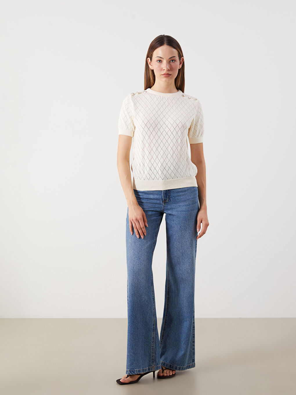 Crew Neck Argyle Pattern Women's Knitwear Sweater -S5R123Z8-JRB