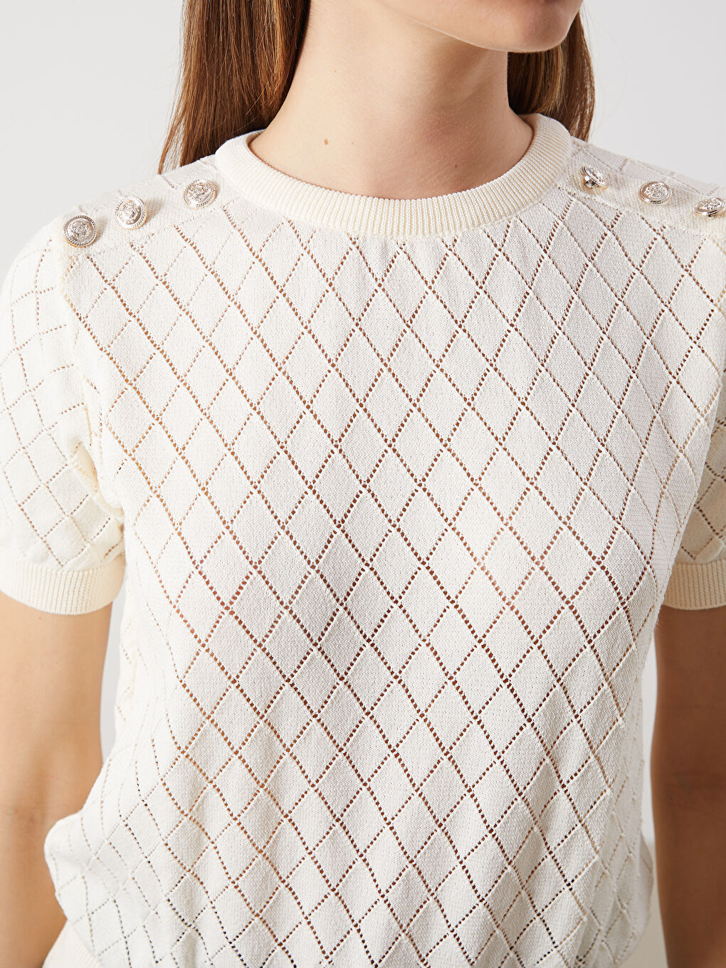 Crew Neck Argyle Pattern Women's Knitwear Sweater -S5R123Z8-JRB