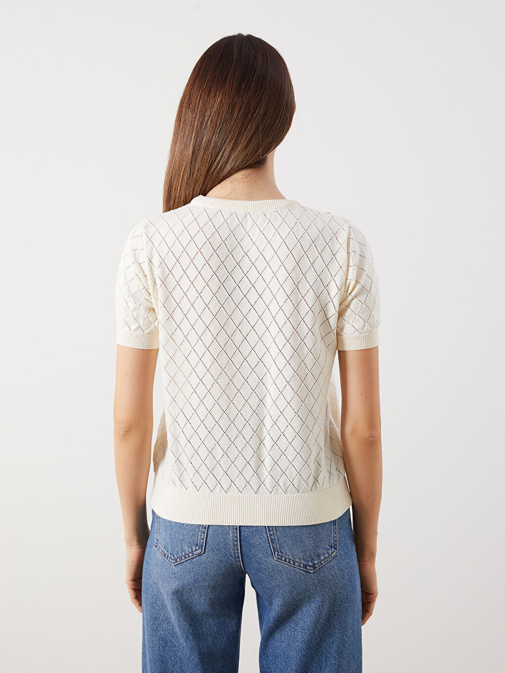 Crew Neck Argyle Pattern Women's Knitwear Sweater -S5R123Z8-JRB