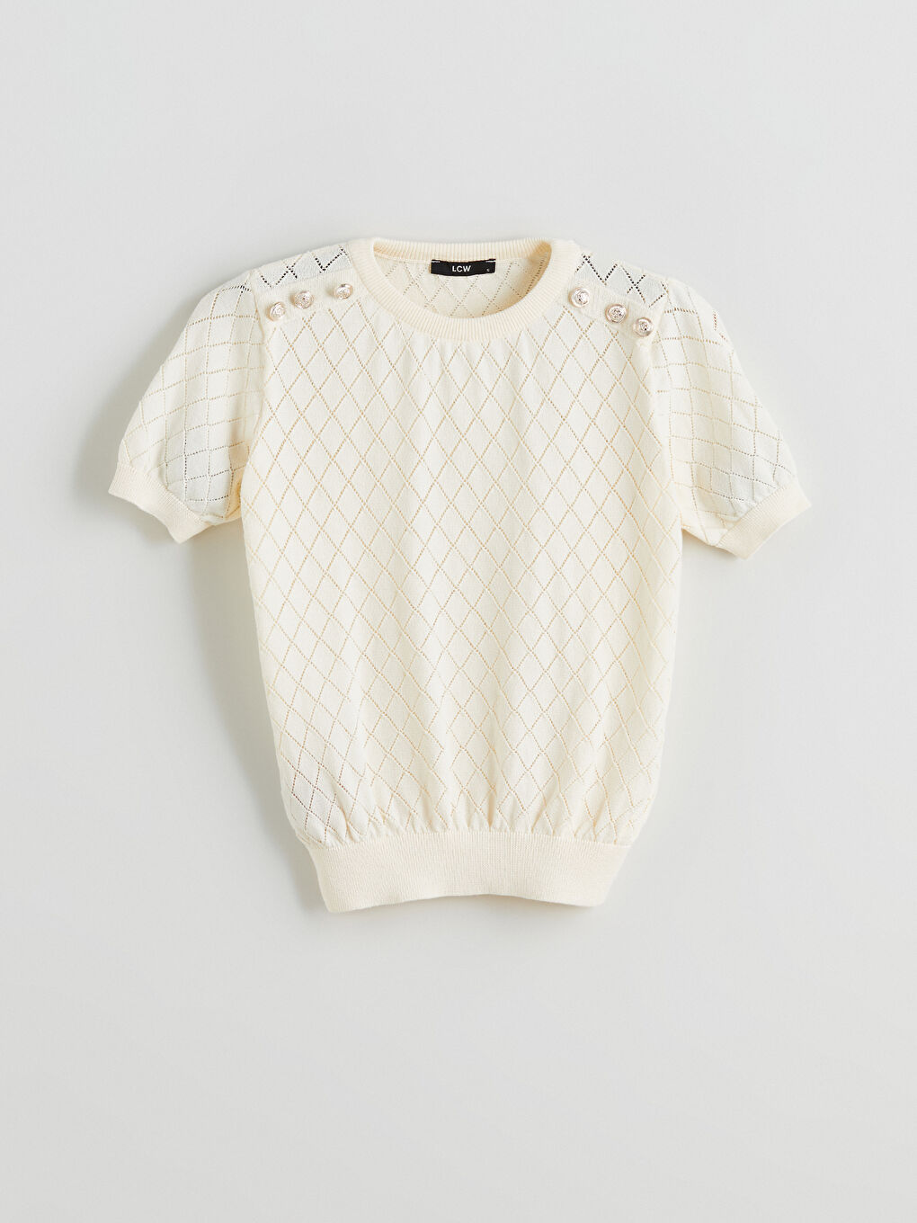 Crew Neck Argyle Pattern Women's Knitwear Sweater -S5R123Z8-JRB