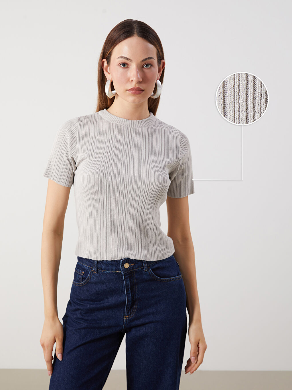 Crew Neck Textured Women's Knitwear Sweater -S5R124Z8-13E