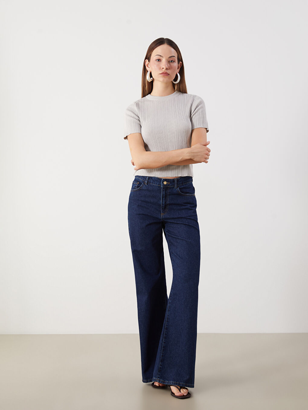 Crew Neck Textured Women's Knitwear Sweater -S5R124Z8-13E