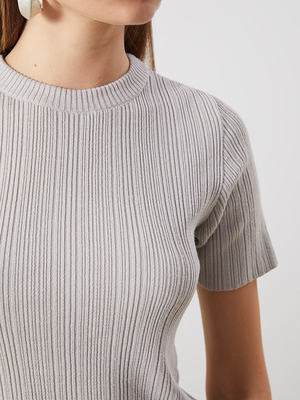 Crew Neck Textured Women's Knitwear Sweater -S5R124Z8-13E