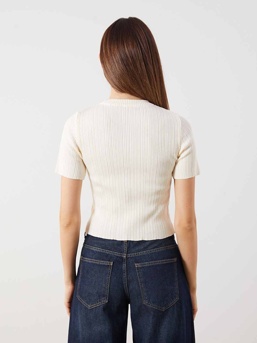 Crew Neck Textured Women's Knitwear Sweater -S5R124Z8-FEW