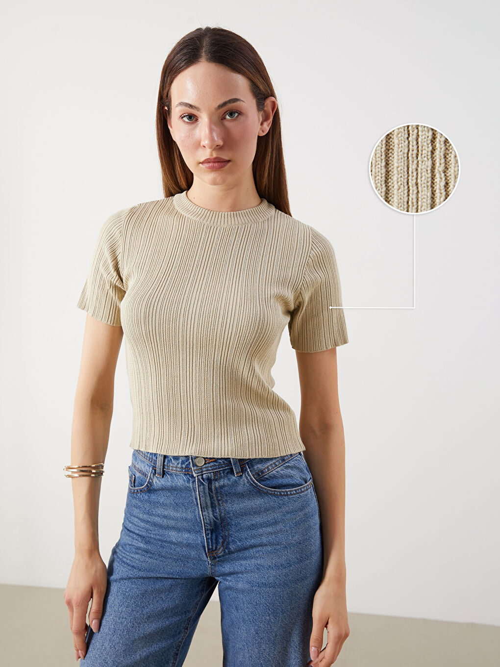 Crew Neck Textured Women's Knitwear Sweater -S5R124Z8-K8X