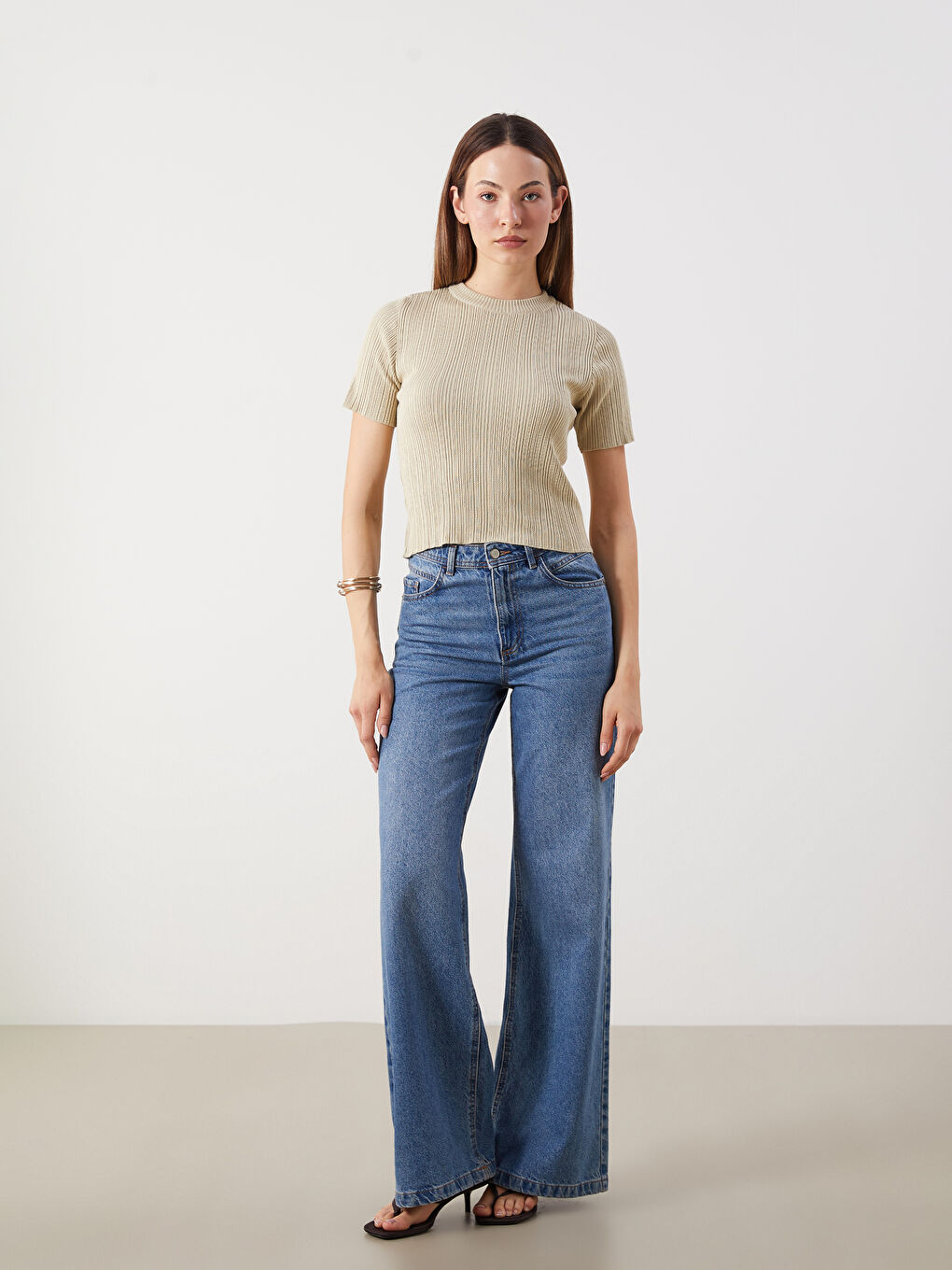 Crew Neck Textured Women's Knitwear Sweater -S5R124Z8-K8X