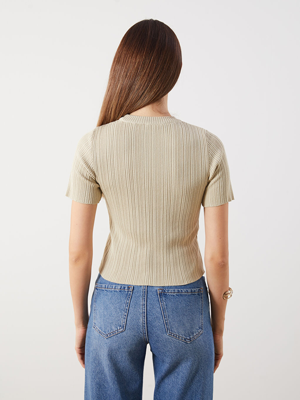 Crew Neck Textured Women's Knitwear Sweater -S5R124Z8-K8X