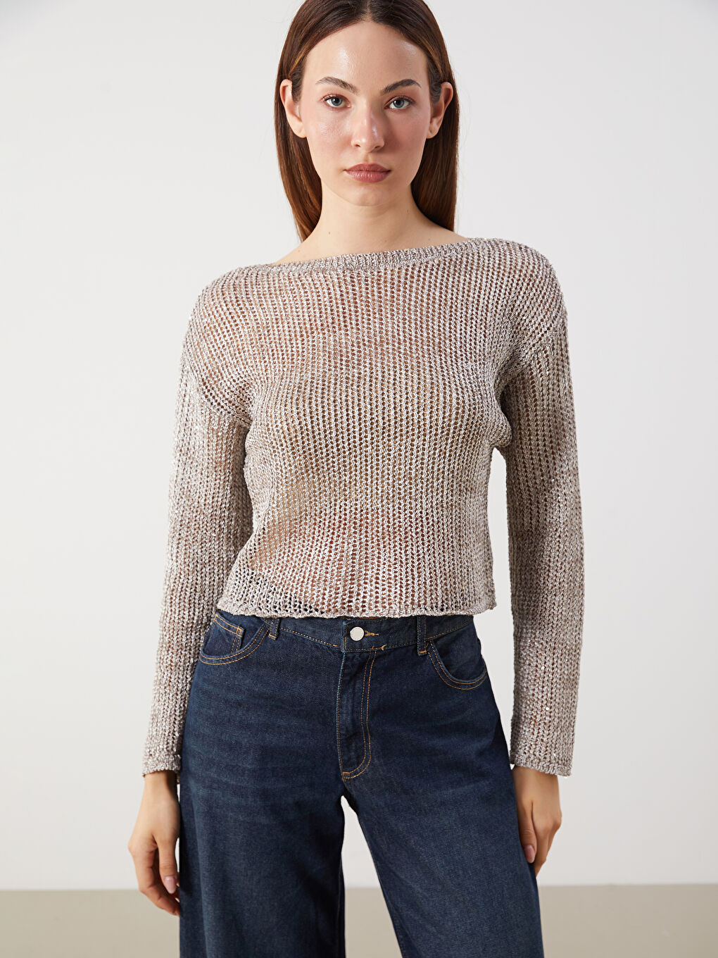 Crew Neck Hole-Knitted Women's Knitwear Sweater -S5R126Z8-JKW