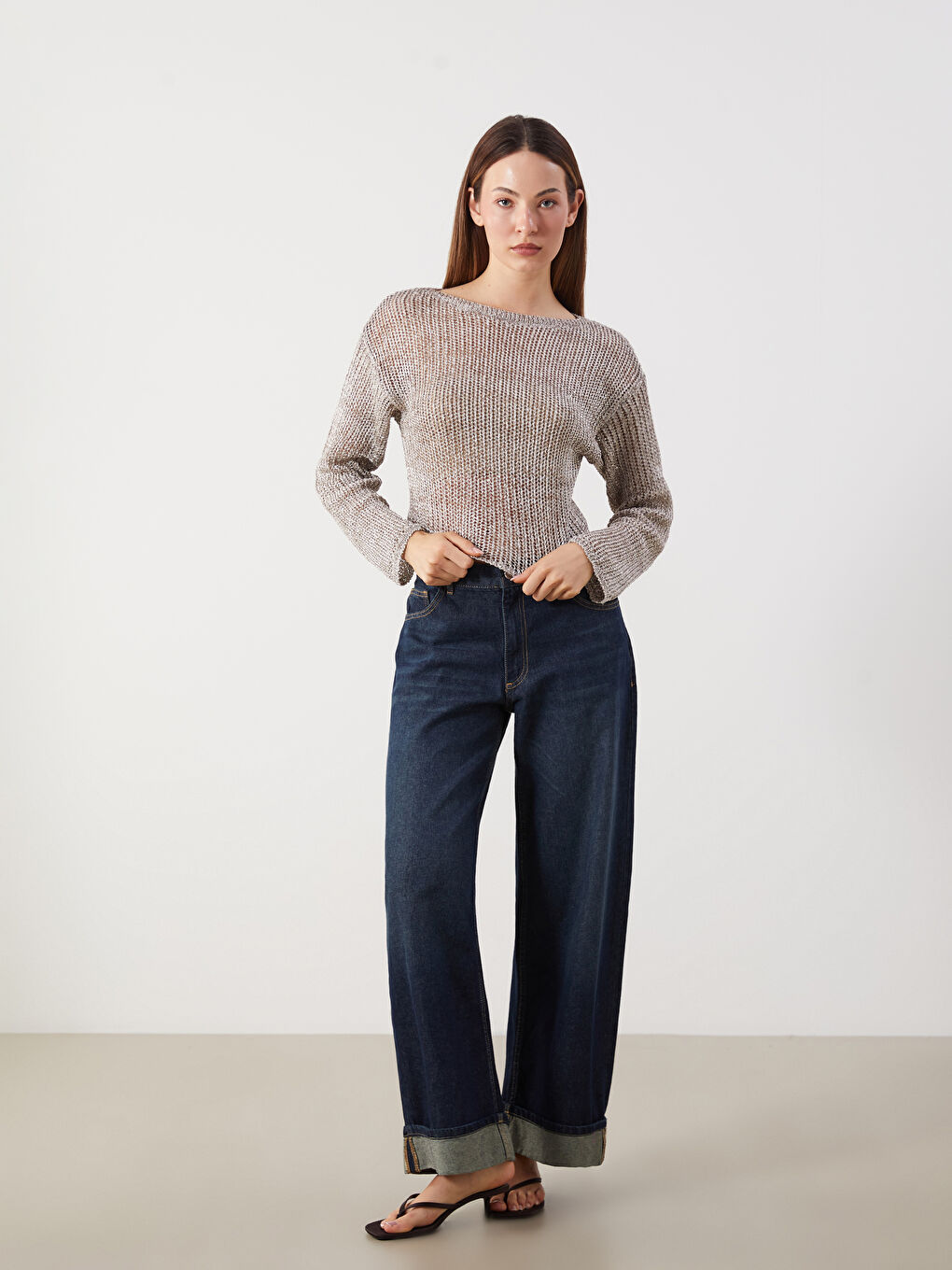 Crew Neck Hole-Knitted Women's Knitwear Sweater -S5R126Z8-JKW