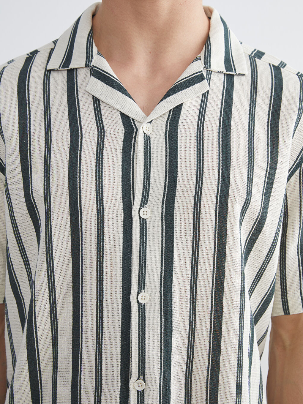 Petrol Regular Fit Kısa Kollu Çizgili Erkek Gömlek-2