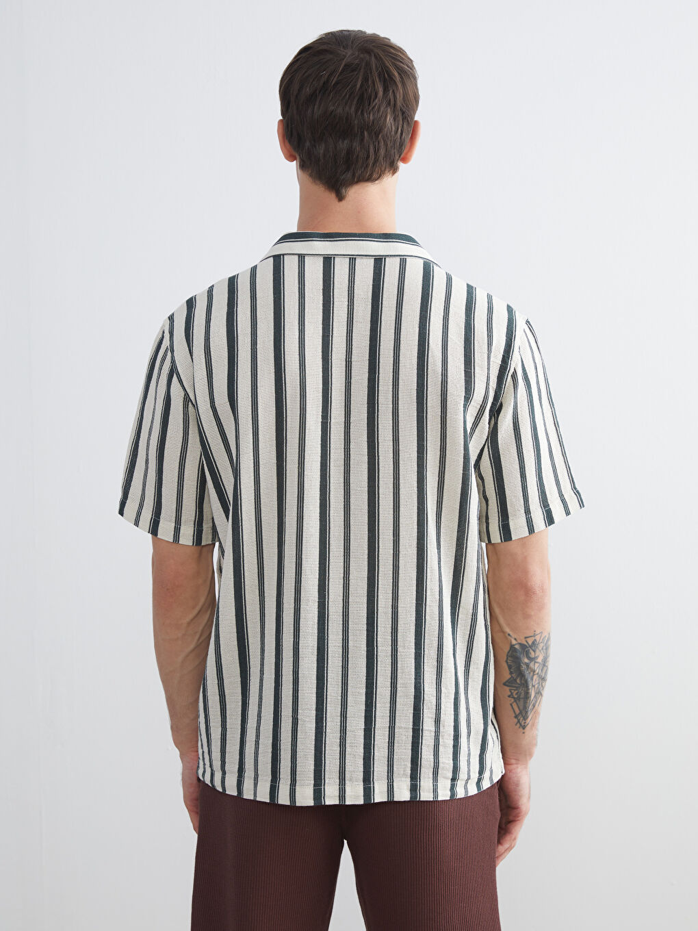 Petrol Regular Fit Kısa Kollu Çizgili Erkek Gömlek-3