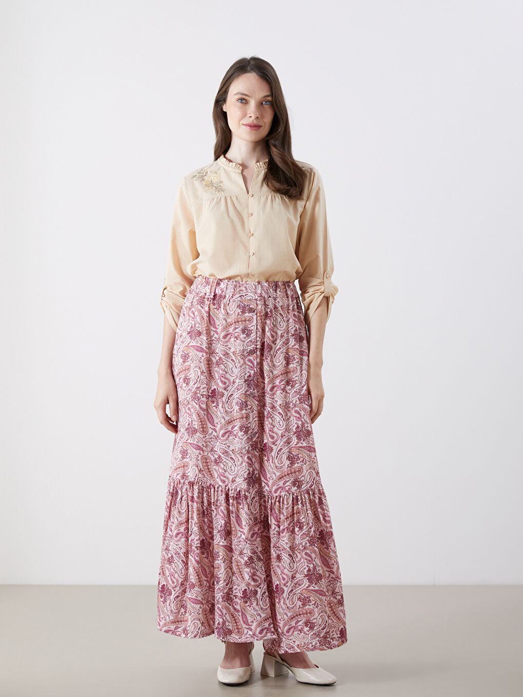 Elastic Waist Patterned Pleated Skirt -S5R177Z8-LT4