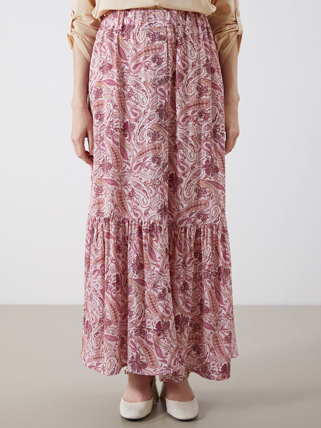 Elastic Waist Patterned Pleated Skirt -S5R177Z8-LT4